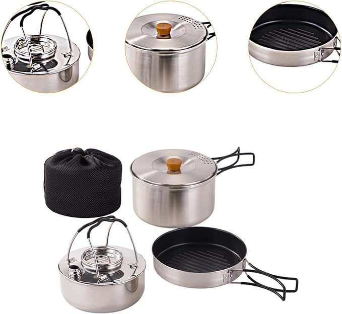 Camping Mess Kit,Nonstick Frying Pan,Open Fire Cookware,Folding Handle,Gear,Outdoor Camping Cookware,Soup Pot for Camping BBQ