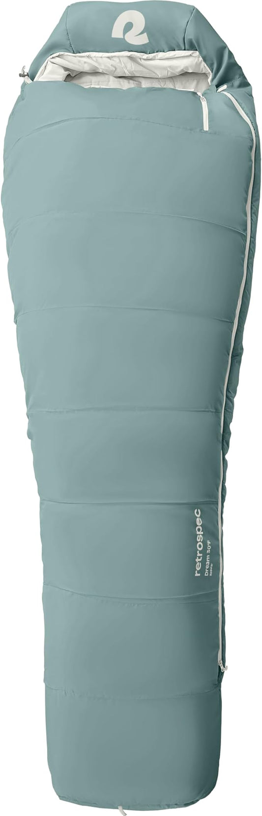 Retrospec Dream Mummy Sleeping Bag - 30°F Camping & Travel Essential Gear with Water - Resistant Shell & Synthetic Fill - Zippered Pocket & Stuff Sack