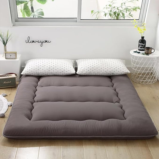 Japanese Floor Mattress,Thicken Japanese Floor Sleeping Pad Foldable,Roll Up Tatami Mat Easy to Store and Portable,Futon Mattress Suitable for Camping and Guest Room (Dark Gray, Full (80" X 47"))