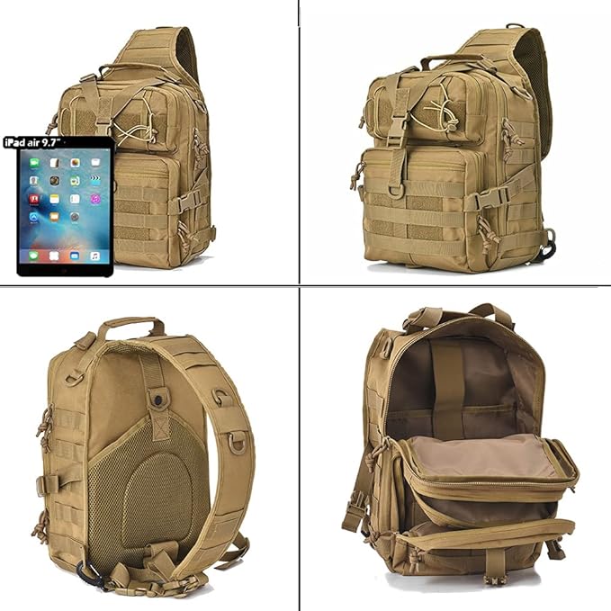 Men's Tactical Sling Bag Small Crossbody Backpack Military Rover Shoulder Pack Molle Assault Range Bag Camping Hunting