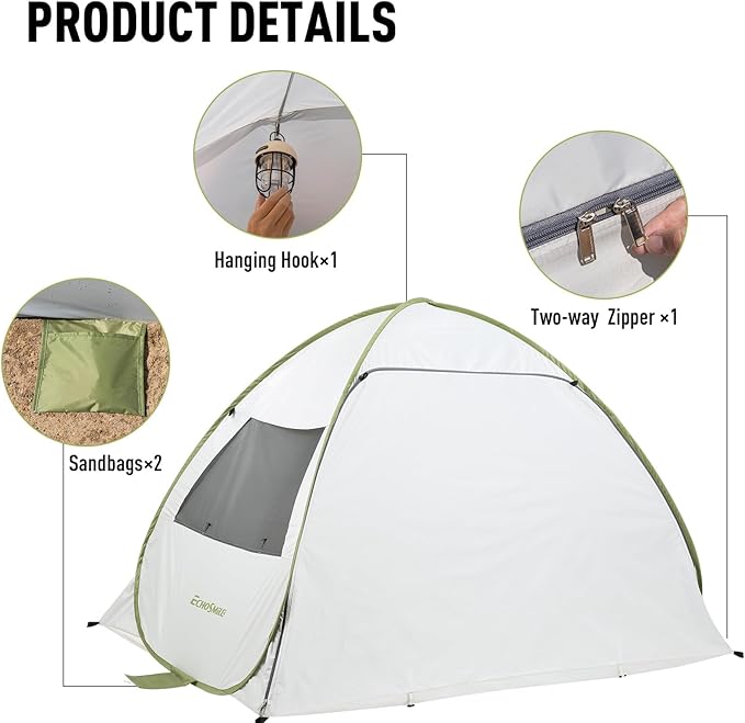 EchoSmile Pop Up Beach Tent for 4 Person Family, UPF 50+ Sun Shelter & Waterproof Beach Shade for Kids, Automatic Easy Setup Portable Cabana for Outdoor Travel (Green)