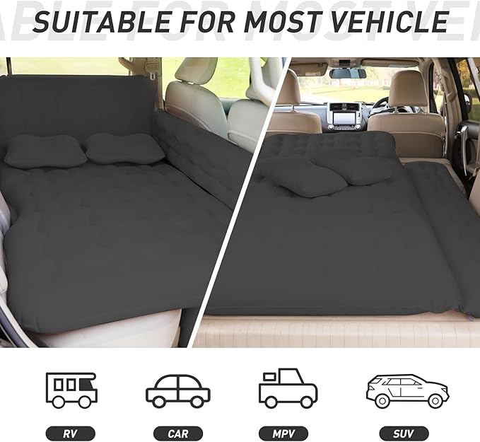 Car Air Bed Mattress, Inflatable SUV Mat, Thickened Car Air Mattress Back Seat Camping Cushion Sleeping Pads with Air Pump 2 Pillows Portable Backseat Air Bed for Camping Outdoor Travel Home Cars