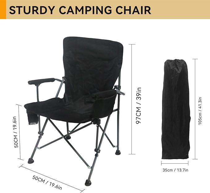 Portable Camping Chairs- Lightweight,Back with Side Pockets & Cup Holder,Large Foldable Camping Chair for Tailgating, Firepits,Fishing, Hiking, Travel, Picnic, Beach Patio, & More