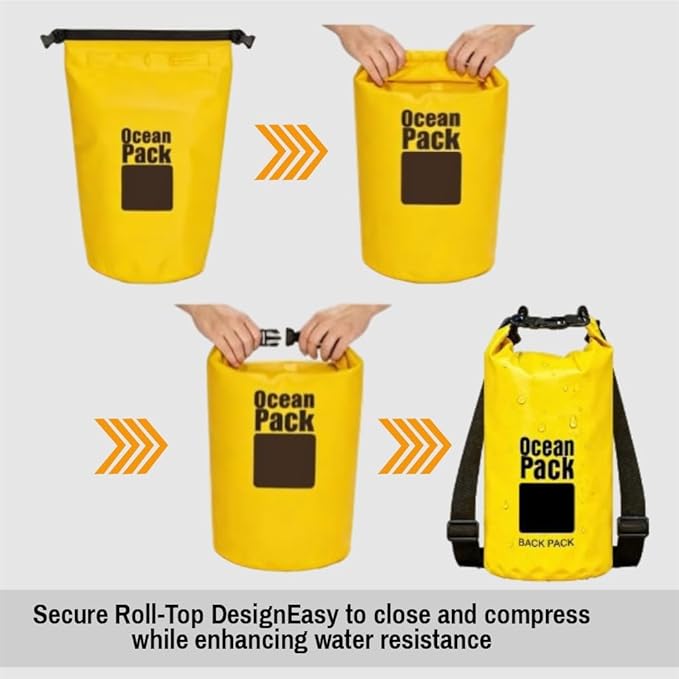 Waterproof Backpack Roll Top Dry Bag Set of 3 (2L 5L 10L) – PVC Dry Bags Waterproof for Kayaking, Camping, Beach & Travel – Floating Outdoor Dry Sack (Light Blue, Pink, Yellow Camouflage)