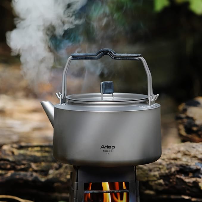 Titanium Kettle Coffee Tea Pot 0.6L/ 1L with Mesh Bag Portable for Outdoor Camping (Ta9082-1L)