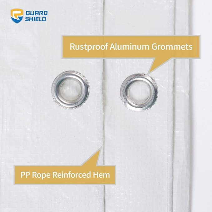 GUARD SHIELD White Tarp 12x12 Feet Medium Duty All Purpose Poly Tarps Cover 7mil (2-Pack)