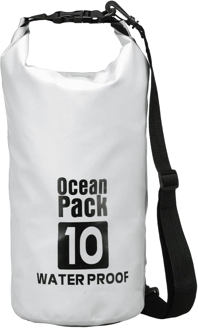 Waterproof Dry Bag, 10L Fit for Women Men Water Proof Bags Lightweight Dry Storage Floating Backpack with Whistle for Travel Backpacking Boating Kayaking Camping (White)