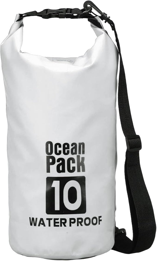 Waterproof Dry Bag, 10L Fit for Women Men Water Proof Bags Lightweight Dry Storage Floating Backpack with Whistle for Travel Backpacking Boating Kayaking Camping (White)