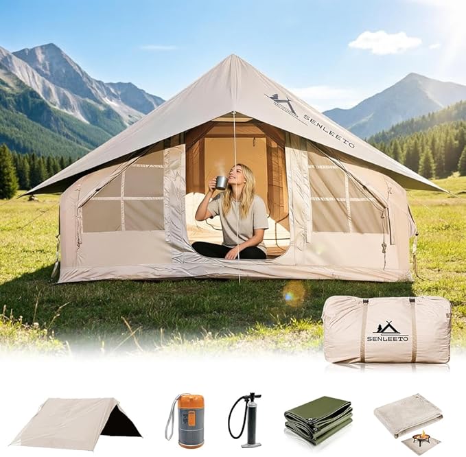 Inflatable Tents for Camping, Large Inflatable Camping Tent with Hand Pump, Easy Setup Tents for 4-6 People, Portable Glamping Tent