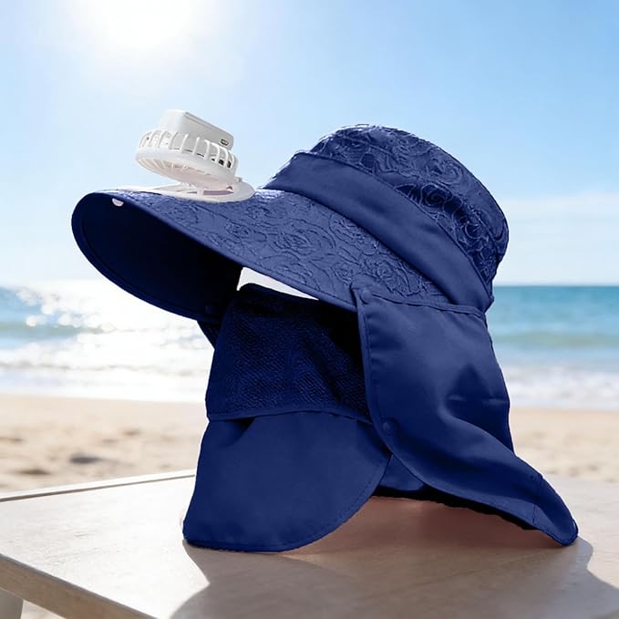Solar Fan Cap, Wide Brim Sun Cap, USB and Solar Powered Adjustable Breathable Fan Hat for Women Men Outdoor