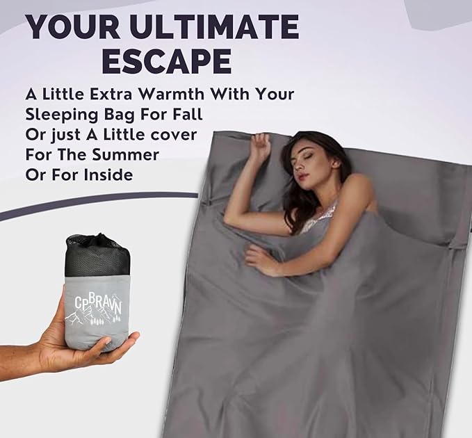 XL Sleeping Bag Liner Sleep Sack for Adults, Travel Sheets for Hotel, Camping Sheets, Self Tan Sleep Sack, Sleeping Liner Cotton/Polyester Blend with 2-Way Zipper & Pillow Pocket, Warm Cold Weather