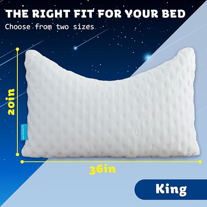 Cooling Side Sleeper Pillow for Neck and Shoulder Pain, Luxury Shredded Memory Foam Curved Bed Pillows for Sleeping Set of 1- Adjustable Standard Size- Washable Cover Crescent White