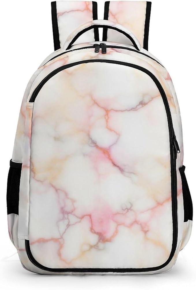 Large Capacity Laptop Backpack Pink Marble White, Sturdy Water Resistant College Bookbag with Water Bottle Pockets for Business Travel Gifts