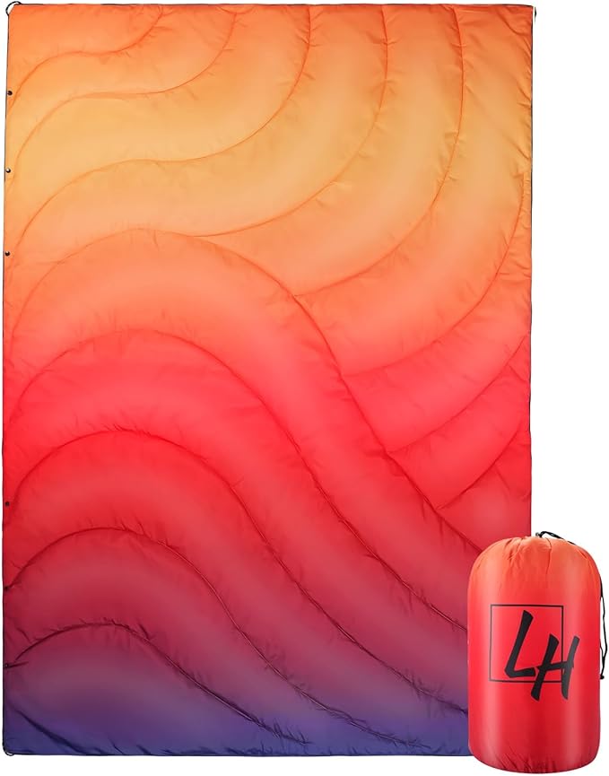 Outdoor Puffy Camping Blanket, Lightweight Down Alternative Puffy Waterproof Stadium Blanket with Portable Bag, Lightweight Camping Blanket for 2 People, Cold Weather, Sports, Travel, Car, 79*54 inch