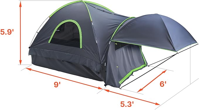 Happybuy Pickup Truck Tent for Camping, Fits 8.0-8.2 ft Trucks. Waterproof PU2000, 2-3 Person Sleeping. Sturdy Truck Bed Camper Shell with Expandable Awning, Rainfly and Storage Bag