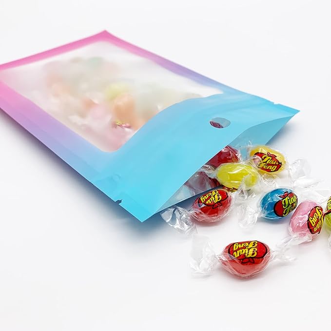 100 Pcs Resealable Mylar Bags, Gradient Color Food Storage Bags, Zip Bag Foil Bags Packaging Pouch for Food Storage, Sample, Small Business (Blue Pink, 4.7 X 7.1 Inch)