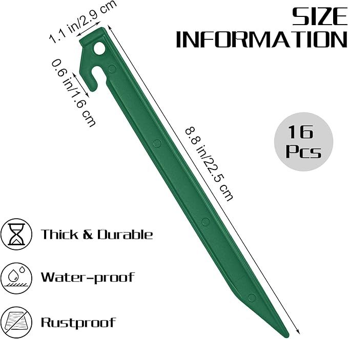 Aodaer 16 Pieces Plastic Inflatable Stakes 8.8 Inch Christmas Halloween Yard Stakes Heavy Duty Anchor Replacement Inflatable Accessories for Garden Outdoor Inflatable Decorations, Green