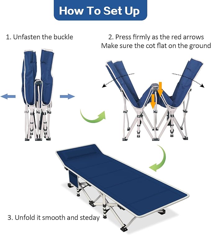 Camping Cot with Comfortable Mattress Cots for Sleeping Heavy Duty Folding Cot Camping Bed Portable Include Carry Bag for Home Travel Adults Vacation Outdoor