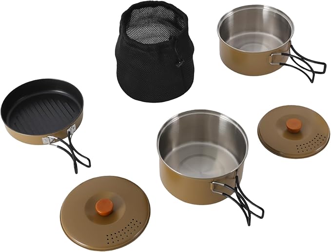 Camping Cookware Set, 304 Stainless Steel Camping Pots and Pans Set Outdoor Cookware Set with Storage Bag Campfire Cooking Equipment for Camping Outdoor Cooking Picnic