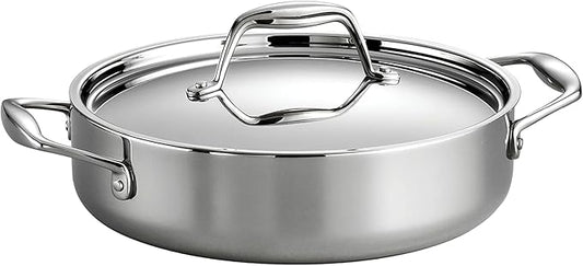 Tramontina Signature Tri-Ply Clad Stainless Steel 3-Quart Braiser Pan with Lid, Induction-Ready, Dishwasher-Safe, NSF-Certified, Made in Brazil