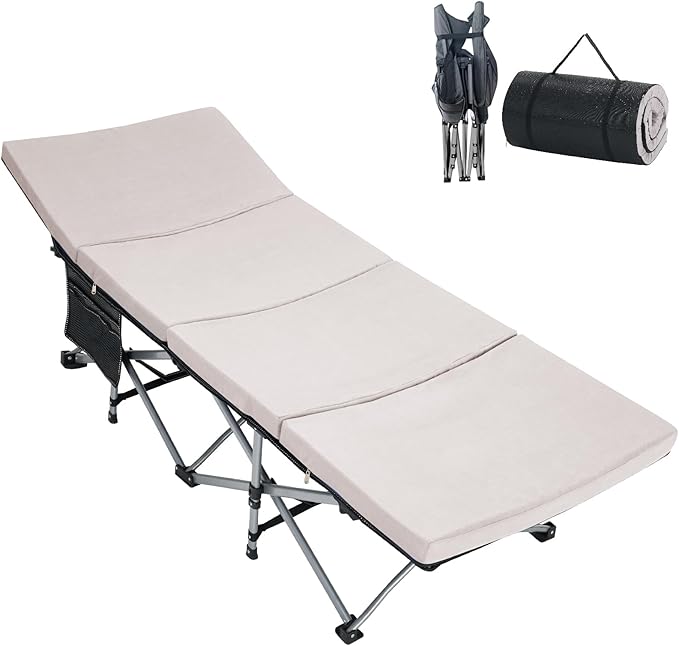 DoCred Oversized Folding Camping Cot with 2” Mattress, Heavy Duty Sleeping Cot for Adults, Portable Adults Outdoor Bed with Carry Bag, Travel Camp Cots