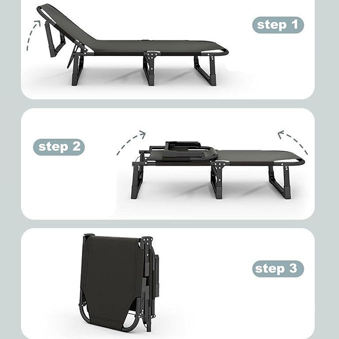 Portable Folding Camping Cot, Adjustable 4-Position Adults Reclining Folding Camping Cot Sleeping Bed Cots for Office Pool Beach Patio Camping Lawn Outside (Gray)