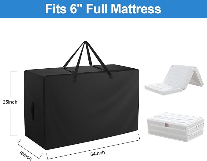Folding Mattress Bag - 600D Oxford Cloth Heavy Duty Carry Case for Tri-Fold Guest Bed Mattress (Fits 6"" Full Mattress, Black), A-364