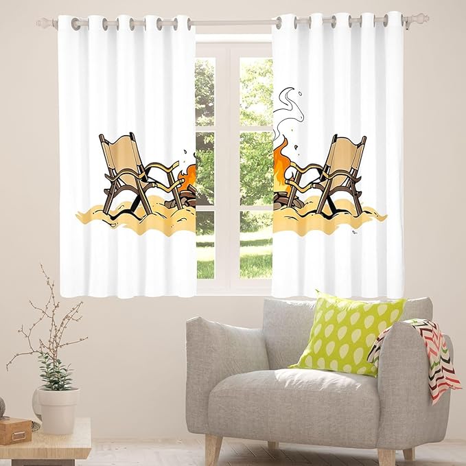 Erosebridal Cartoon Campfire Window Drapes Happy Camping Blackout Curtains 42" Wx84 L Adventure Outdoor Life Curtains for Bedroom Living Room,Camping Lovers Window Treatments 2 Panels