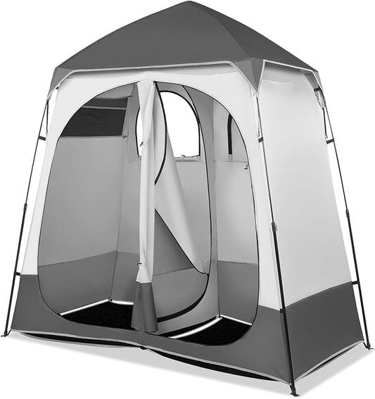 VINGLI 2 Room Shower Tent, 7.5 FT Instant Pop Up Shelter with Carrying Bag, Privacy Changing Room Tent,Perfect for Portable Toilet, Camping, Dressing, Outdoor Indoor, Easy Set Up