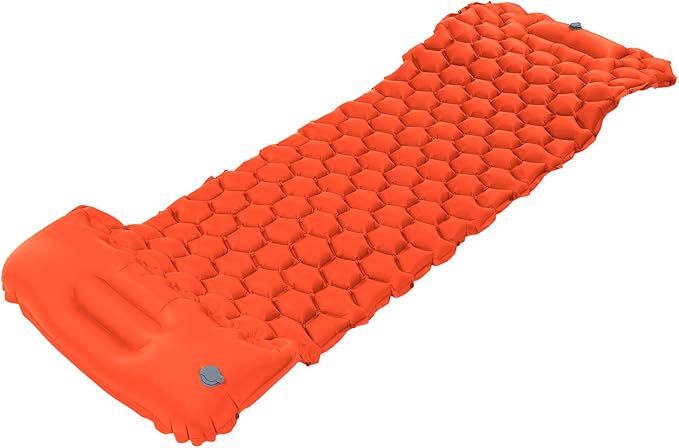Inflatable Camping Sleeping Pad Mat, Ultra Lightweight Air Cushion Mattress for Tent Hiking Travel, 2 Way Valve Design with 40D Nylon Fabric and TPU Laminate, Compact Foldable (Orange)