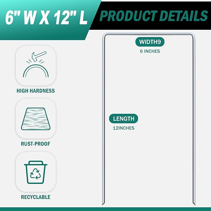 30 Pack Heavy Duty Wide Landscape Staples, 7 Gauge Galvanized Steel Turf Stakes Garden Stakes Bulk, U Type Anchor for Grass, Securing Weed Barrier Fabric, Pipes, Sod (12"x6")
