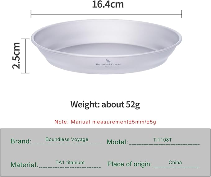 iBasingo Titanium Plate 164mm Dishes Saucer Portable Kitchen Tableware Small Pan Ultralight for Outdoor Travel Backpacking Camping Hiking & Home Everyday Use Ti1108T