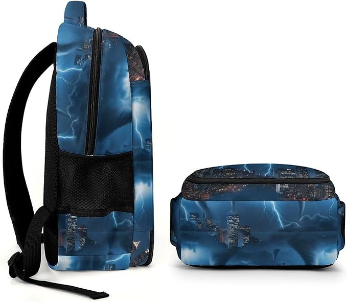 Water Resistant Travel Daypack Chicago City Tornado Storm Weather Pattern, Lightweight Laptop Backpack with Water Bottle Pockets for Men Women College Work