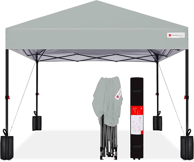 Best Choice Products 8x8ft Pop Up Canopy Tent, Outdoor Shade, 1 Person 1 Minute Set Up, Carry Case, 4 Weight Bags - Silver