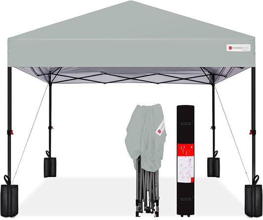 Best Choice Products 8x8ft Pop Up Canopy Tent, Outdoor Shade, 1 Person 1 Minute Set Up, Carry Case, 4 Weight Bags - Silver