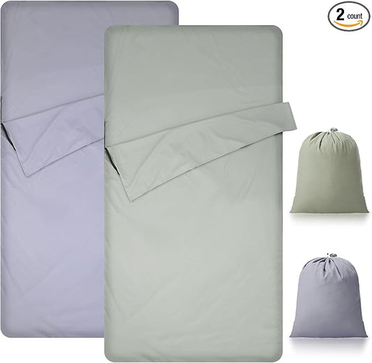 2 Pack Sleeping Bag Liner Portable Polyester Microfiber Adult Sleep Sack with Pocket Bag Travel Self Tan Sheets for Hotel Summer Camping Hiking Business Outdoor Indoor