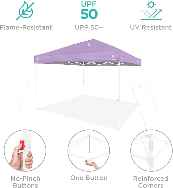Best Choice Products 12x12ft Pop Up Canopy Tent, Outdoor Shade, 1 Person 1 Minute Set Up, Carry Case, 4 Weight Bags - Lilac/White