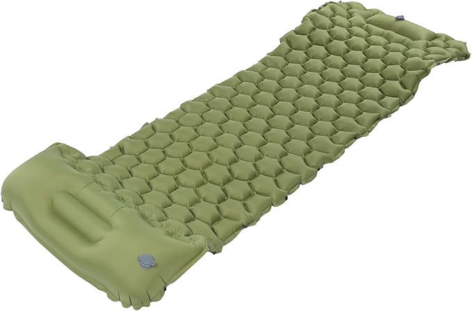Inflatable Camping Sleeping Pad Mat, Ultra Lightweight Air Cushion Mattress for Tent Hiking Travel, 2 Way Valve Design with 40D Nylon Fabric and TPU Laminate, Compact Foldable (Green)