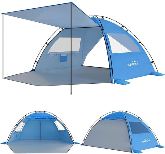 Elegear CumbreX™ Beach Tent Sun Shelter with Canopy, 4-5 Person Pop Up Beach Tent Cabana, Easy Setup UPF 50+ UV Protection Portable Lightweight Double Silver Coating Sun Shade Shelter - Dark Blue