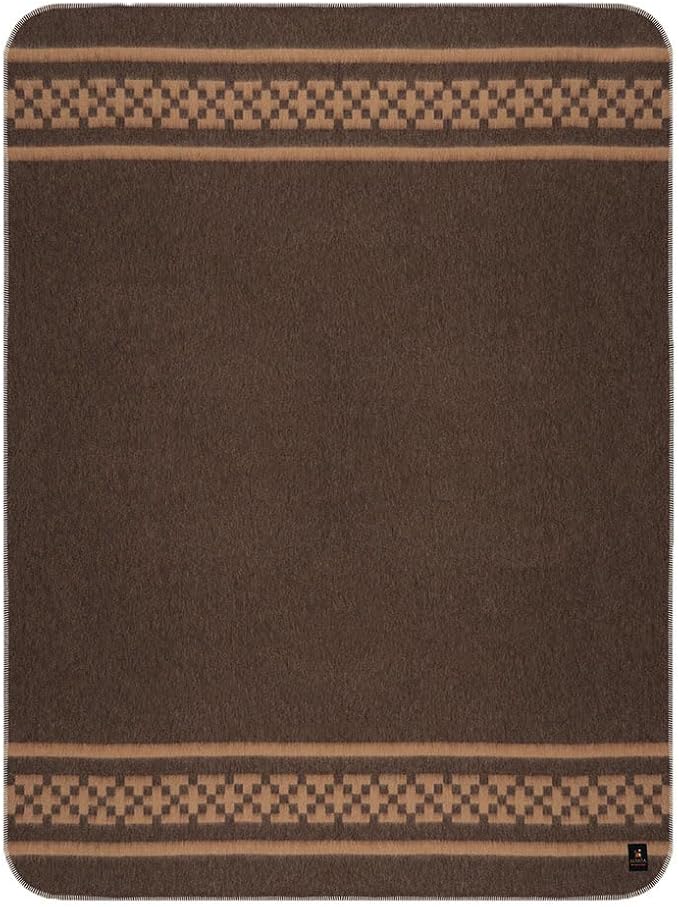 Thick Alpaca Wool Blanket Heavyweight Camping Outdoors Indoors Soft Peru Twin Size New Ethnic Design (Dark Brown/Soft Camel 2, Twin Size)