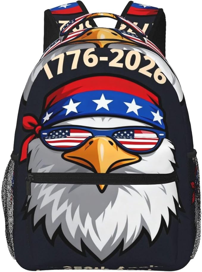 Men Women Polyester 250 Years 1776-2026 250th Birthday Eagle Liberty Art Backpack Large Capacity Bookbag With Smooth Zippers for Climbing Picnic Bicycle