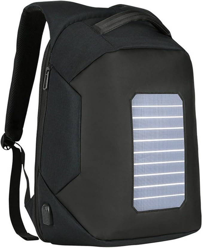 Outdoor Laptop Backpack with Solar Panel Built in, Backpacking Solar Panel Power Bank Waterproof Business Travel Bag with USB (A Black,Large)