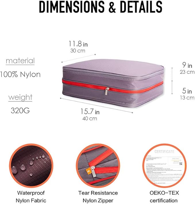 Bee Nesting Compression Packing Cube 2-Layer Travel Luggage Organizer with Wet Dry Separation Expandable Space Saver Bag for Suitcase and Backpack