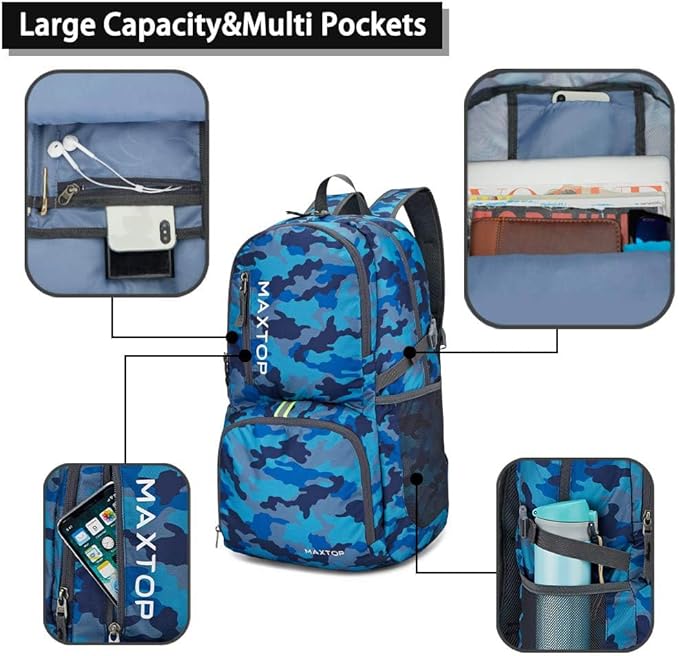 MAXTOP 40/50L Lightweight Packable Backpack for Hiking Traveling Camping Water Resistant Foldable Outdoor Travel Daypack
