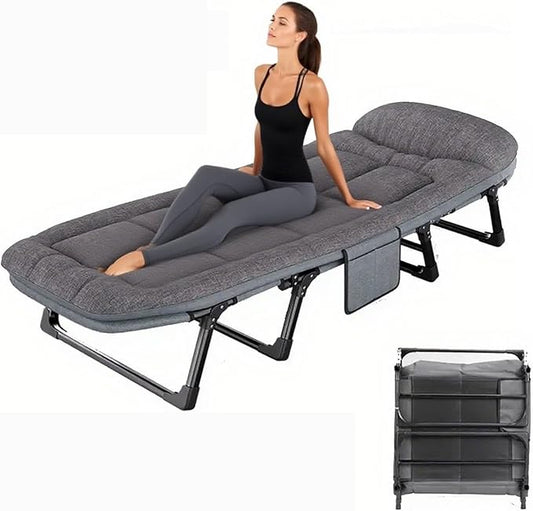 Camping Cot Portable Folding Bed for Adults 6 Position Adjustable Cot Recliner Chair with Pillow Heavy Duty Steel Frame Camping Office Nap Indoor Outdoor Use (Small(66in))