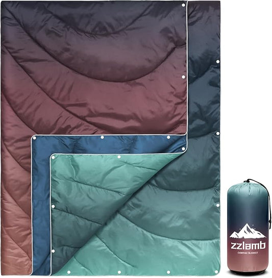 zzlamb Camping Blanket, Outdoor Lightweight Travel Blanket Puffy Portable Down Alternative, Windproof Warm Cloak with Snaps, Cozy Quilt Backpacking Picnic RV Plane Car Hammock Beach Climbing