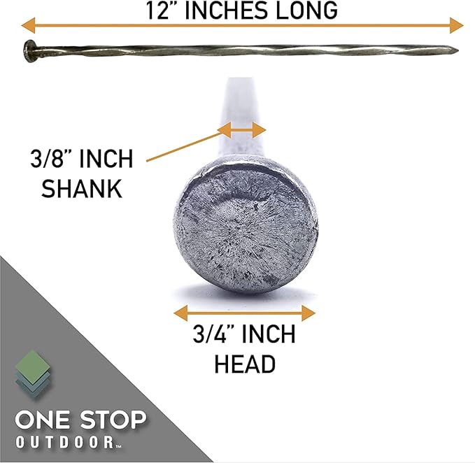 25-Pack Round Metal Landscape & Paver Edging Anchoring Stake, 12-Inch Length - Spiral Bright Spike Timber Nail, Tent Spikes, Camping, Trapping, Landscape, More (25)