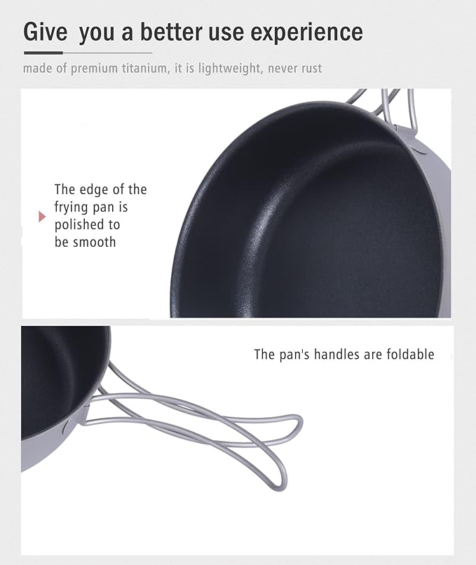 Boundless Voyage Titanium Non-Stick Frying Pan with Folding Handle Non-Stick Ceramic Coating Frypan Cooking Pot for Outdoor Camping Picnic Backpacking