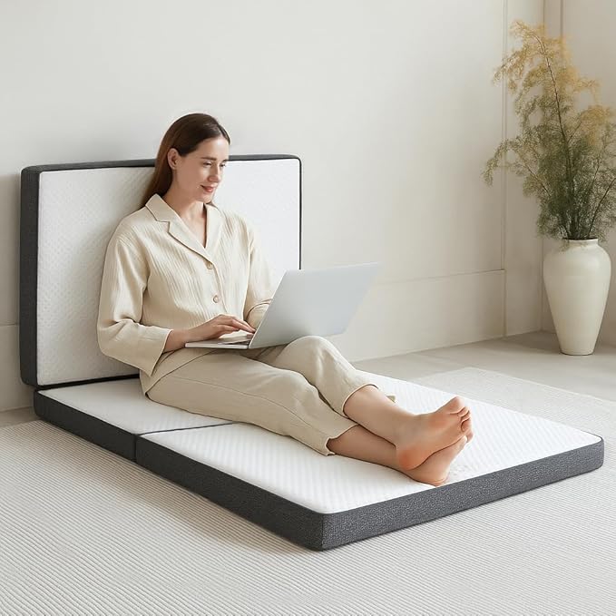 Tri Fold Memory Foam Foldable Mattress Queen, 3 inch Folding Mattress for Guest Sleep. Portable Trifold Mat with Removable Washable Cover, Floor Sleeping Mat for Adult and Kid
