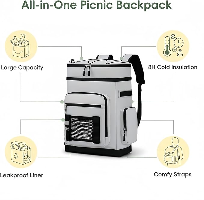 Large Waterproof Insulated Cooler Backpack for Men & Women, Leak Proof Portable Backpack for Camping, Fishing, Picnic, Travel, Hiking